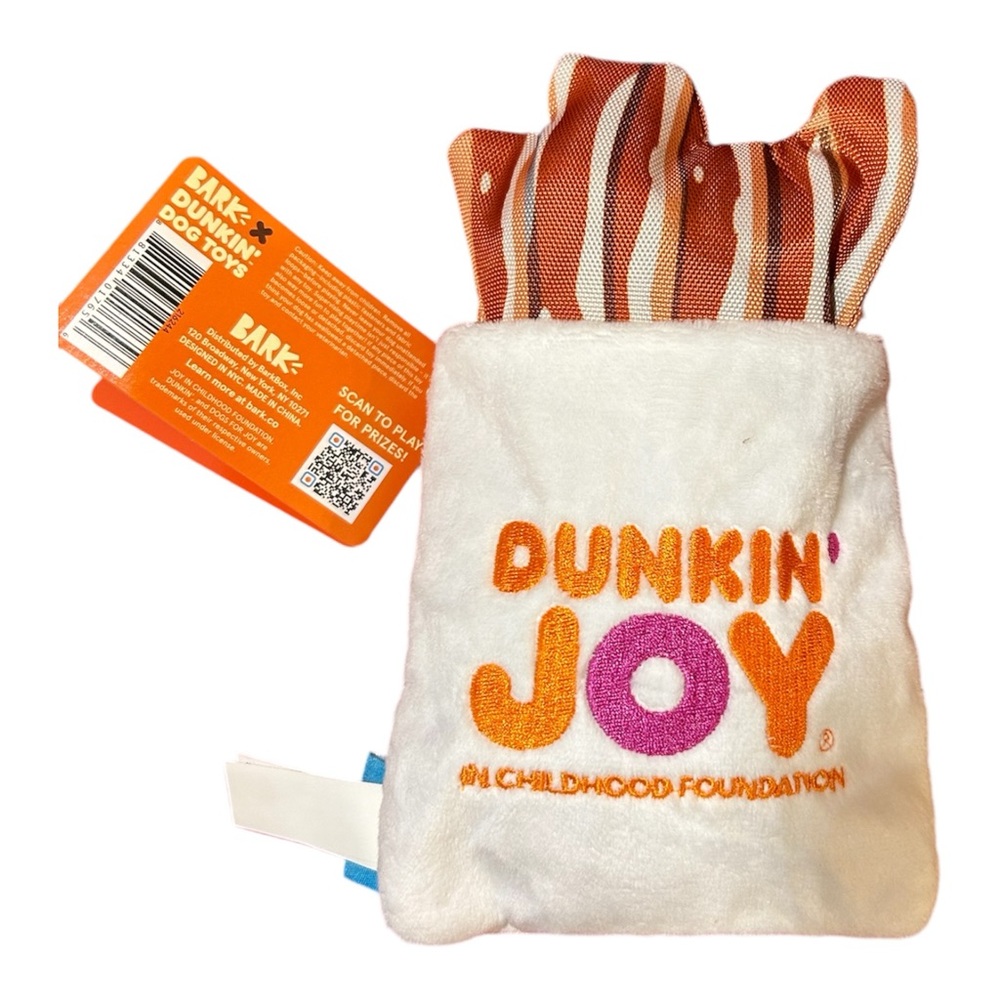 DUNKIN DONUTS DOG TOYS (SNACKING BACON) BARK NEW
